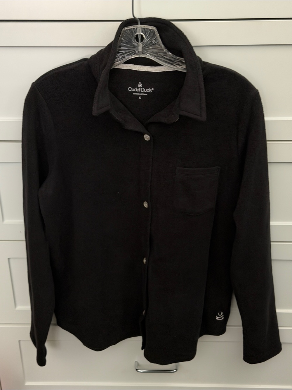 Cuddl Duds Black Lightweight Button-Front Fleece and pants. Pajama Set